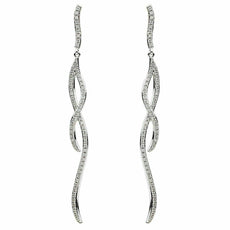 ESTATE LONG .48CT DIAMOND 18KT WHITE GOLD CLASSIC INFINITY LOVE HANGING EARRINGS
