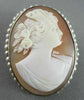 ANTIQUE 14K WHITE HAND CARVED LADY SHELL CAMEO W/ SOUTH SEA PEARLS PENDANT #2093