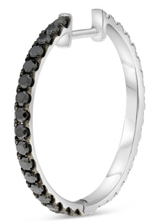 1.80CT WHITE & BLACK DIAMOND 14KT WHITE & BLACK GOLD ROUND HOOP HANGING EARRINGS