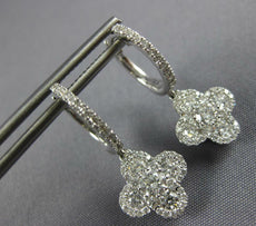 1.37CT DIAMOND 18KT WHITE GOLD 3D CLASSIC 4 LEAF CLOVER FLOWER HANGING EARRINGS