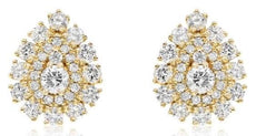 ESTATE .90CT DIAMOND 14KT YELLOW GOLD 3D CLUSTER TEAR DROP STUD EARRINGS