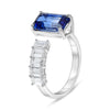 LARGE 4.59CT DIAMOND & AAA SAPPHIRE 18KT WHITE GOLD EMERALD CUT SOLITAIRE RING