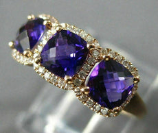 ESTATE WIDE 1.48CT DIAMOND & AAA AMETHYST 14K ROSE GOLD PAST PRESENT FUTURE RING