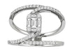 .60CT DIAMOND 18K WHITE GOLD ROUND & BAGUETTE INVISIBLE INTERTWINING FLOWER RING
