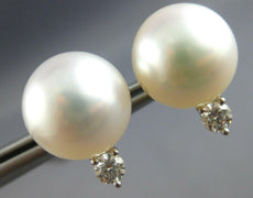 LARGE .10CT DIAMOND & AAA SOUTH SEA PEARL 18K WHITE GOLD SOLITAIRE STUD EARRINGS