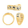 WIDE .61CT DIAMOND & AAA SAPPHIRE 14K YELLOW GOLD ROUND & BAGUETTE WAVE FUN RING