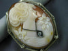 ANTIQUE LARGE .07CT DIAMOND CLASSIC LADY FLOWER CAMEO PIN PENDANT #21437