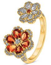 1.93CT DIAMOND & AAA RUBY 14KT YELLOW GOLD 3D CLASSIC DOUBLE FLOWER LOVE RING