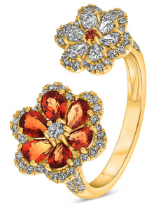1.93CT DIAMOND & AAA RUBY 14KT YELLOW GOLD 3D CLASSIC DOUBLE FLOWER LOVE RING