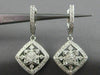 ESTATE LARGE .79CT DIAMOND 14KT WHITE GOLD SQUARE FLOWER HUGGIE HANGING EARRINGS