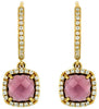 2.65CT DIAMOND & AAA RHODOLITE 14K YELLOW GOLD CUSHION CUT HALO HANGING EARRINGS