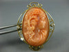 ANTIQUE LARGE VICTORIAN DIAMOND & AAA CORAL 14KT GOLD CAMEO BROOCH PENDANT #888