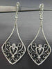ESTATE LARGE 1.30CT DIAMOND 14KT WHITE GOLD 3D HEART FILIGREE HANGING EARRINGS