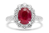ESTATE LARGE 4.19CT DIAMOND & AAA RUBY 18KT WHITE GOLD OVAL HALO ENGAGEMENT RING