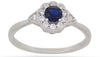 .46CT DIAMOND & AAA SAPPHIRE 14K WHITE GOLD ROUND FLOWER TRIANGULAR PROMISE RING