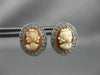 ESTATE SMALL .27CT DIAMOND & LADY CAMEO 14K WHITE GOLD FILIGREE CLIP ON EARRINGS
