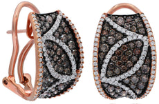 LARGE 2.6CT WHITE & CHOCOLATE FANCY DIAMOND 18KT ROSE GOLD LEAF CLIP ON EARRINGS