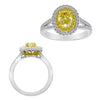 LARGE .91CT WHITE & FANCY YELLOW DIAMOND 18KT 2 TONE GOLD OVAL ENGAGEMENT RING