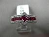 ESTATE 1.57CT DIAMOND & AAA RUBY 18KT WHITE GOLD 3D SIDEWAYS SQUARE PROMISE RING