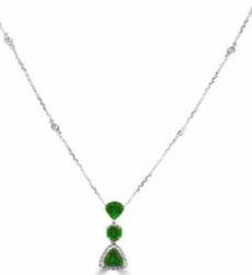 2.03CT DIAMOND & AAA TSAVORITE 18KT WHITE GOLD MULTI SHAPE 3 STONE LOVE NECKLACE