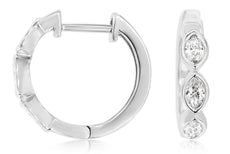 .44CT DIAMOND 14KT WHITE GOLD MARQUISE SHAPE 3 STONE BEZEL CLASSIC HOOP EARRINGS