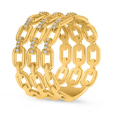 LARGE .13CT DIAMOND 14K YELLOW GOLD 3D MULTI OVAL LINK 3 ROW ANNIVERSARY RING