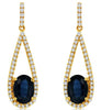 2.35CT DIAMOND & AAA SAPPHIRE 14KT YELLOW GOLD 3D OVAL & ROUND HANGING EARRINGS