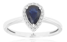 .98CT DIAMOND & AAA SAPPHIRE 14KT WHITE GOLD PEAR SHAPE & ROUND FRIENDSHIP RING