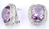 18.82CT DIAMOND & AAA AMETHYST 14KT WHITE GOLD 3D CUSHION HALO CLIP ON EARRINGS