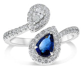 LARGE 1.29CT DIAMOND & AAA SAPPHIRE 14KT WHITE GOLD PEAR SHAPE & ROUND HALO RING