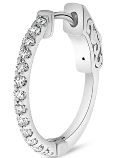.35CT DIAMOND 14KT WHITE GOLD CLASSIC SHARED PRONG HUGGIE HOOP HANGING EARRINGS