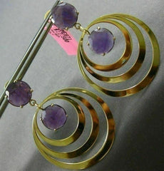 ESTATE LARGE 15CT AAA AMETHYST 14KT YELLOW GOLD MULTI CIRCULAR HANGING EARRINGS