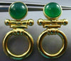 ESTATE GREEN AGATE 14K YELLOW GOLD 3D HANDCRAFTED CIRCLE OF LIFE EARRINGS #25291