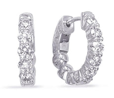 .49CT DIAMOND 14KT WHITE GOLD 3D ROUND SHARED PRONG HUGGIE HOOP HANGING EARRINGS