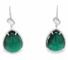 EXTRA LARGE 44.79CT DIAMOND & AAA EMERALD 18K WHITE GOLD 3D MULTI SHAPE EARRINGS