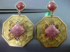 LARGE 1.1CT DIAMOND & PINK AGATE 18K ROSE & YELLOW GOLD OCTAGON HANGING EARRINGS