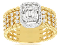 WIDE .65CT DIAMOND 14KT 2 TONE GOLD ROUND & BAGUETTE MULTI ROW ANNIVERSARY RING