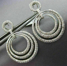 LARGE 3.23CT DIAMOND 18KT WHITE GOLD 3D MULTI CIRCULAR CLIP ON HANGING EARRINGS