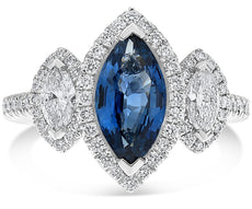 LARGE 2.75CT DIAMOND & AAA SAPPHIRE PLATINUM MARQUISE SHAPE HALO ENGAGEMENT RING