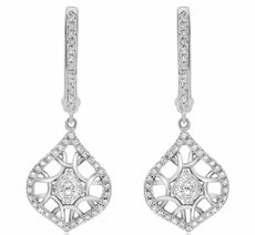 ESTATE .33CT DIAMOND 14KT WHITE GOLD 3D FLOWER TEAR DROP HANGING EARRINGS
