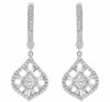 ESTATE .33CT DIAMOND 14KT WHITE GOLD 3D FLOWER TEAR DROP HANGING EARRINGS