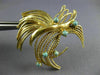 ESTATE LARGE AAA TURQUOISE 14KT YELLOW GOLD 3D CLASSIC ROPE LEAF BROOCH PIN