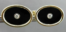 ANTIQUE .16CT OLD MINE DIAMOND & AAA OVAL ONYX 14K YELLOW GOLD CUFF LINKS #23084