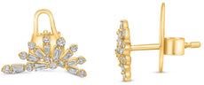ESTATE .44CT DIAMOND 14K YELLOW GOLD 3D ROUND & BAGUETTE SUNBURST STUD EARRINGS