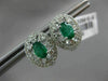 ESTATE 1.32CT DIAMOND & AAA EMERALD 14KT WHITE GOLD OVAL FLOWER HUGGIE EARRINGS