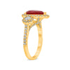 LARGE GIA 2.61CT DIAMOND & AAA RUBY 14KT YELLOW GOLD 3D PEAR SHAPE 3 STONE RING