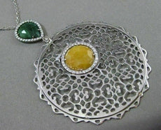 ESTATE EXTRA LARGE 1.02CT DIAMOND & AVENTURINE 14KT WHITE GOLD FILIGREE NECKLACE