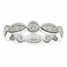 ESTATE 1.07CT DIAMOND 18KT WHITE GOLD 3D ROUND & MARQUISE SHAPE ANNIVERSARY RING