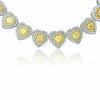 LARGE 22.54CT WHITE & FANCY YELLOW DIAMOND 18K 2 TONE GOLD HEART TENNIS NECKLACE