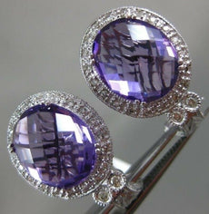 ESTATE LARGE 9.43CT DIAMOND & AAA AMETHYST 14K WHITE GOLD 3D OVAL HALO EARRINGS